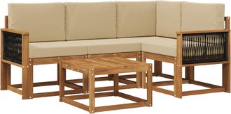vidaXL Conjunto De Sof&aacute;s De Exterior 5 Uds. Natural Y Beige Poli&eacute;ster Vidaxl