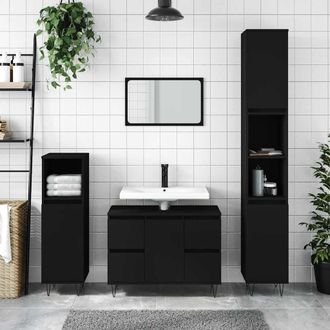 vidaXL Mueble De Ba&ntilde;o Madera De Ingenier&iacute;a Negro 80x33x60 Cm Vidaxl