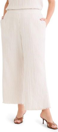 Nic+Zoe Pinstripe Cotton Blend Wide Leg Pants in Neutral Multi at Nordstrom, Size 14W