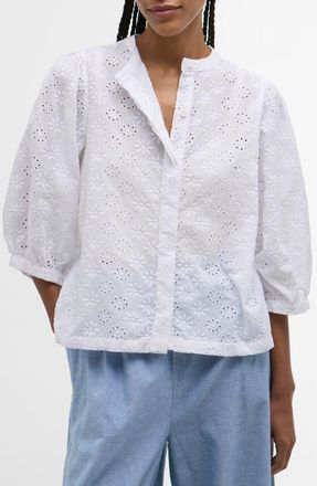 Barbour Layla Embroidered Top in White at Nordstrom, Size 10 Us