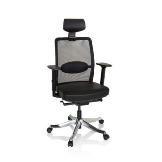 hjh OFFICE Sill&oacute;n alta gama cuero / tejido de malla negro