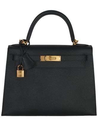 Herm&egrave;s Black Leather Epsom Kelly Sellier 28 Ghw (Authentic Pre-Loved)