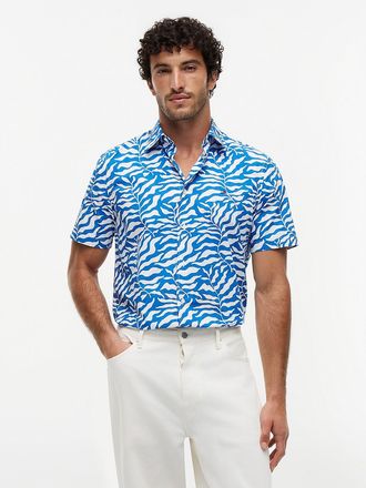 Tommy Hilfiger Mens Palm Leaf Print Paper-Touch Shirt - Blue - XXL