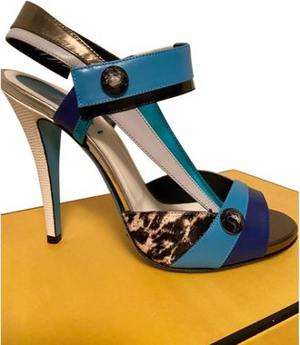 Fendi textured Leather & Calf Hair Multicoloured Sandals Size 38.5