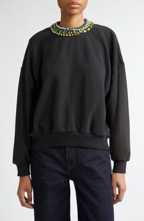 Cinq &agrave; Sept Brandy Mixed Crystal Detail Cotton Blend Sweatshirt in Black at Nordstrom Rack, Size X-Small