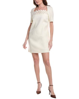 Oscar De La Renta Fern Embroidered Silk-Lined Wool-Blend Shift Dress
