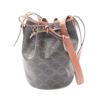 Celine Pre-owned Bucket Bags, female, Brown, Size: ONE SIZE Pre-owned Triomphe Small Drawstring Coated Canvas Leather Shoulder Bag