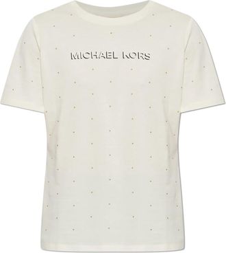 Michael Kors T-shirt met studs - Dames - T-shirts - Beige - L - Katoen - Tops
