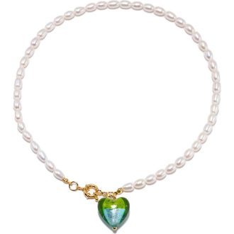 Classicharms Esm&eacute;e Glaze Heart Pendant Baroque Pearl Necklace in Mint at Nordstrom