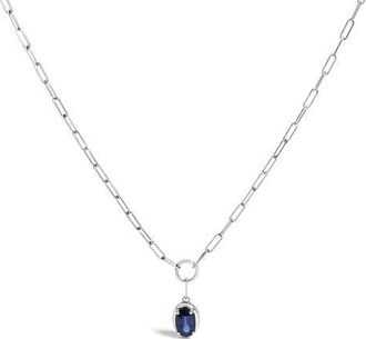 House of Brilliance 10K White Gold Oval Blue Sapphire Solitaire Paperclip Pendant Necklace at Nordstrom