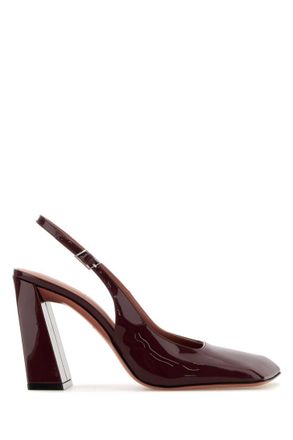 Amina Muaddi Maroon Leather Charlotte Pumps
