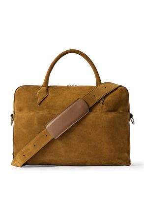 Metier Cooks Supply Closer Slim Leather-Trimmed Suede Briefcase