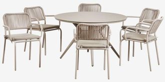 Sklum Set De Mesa Redonda &Oslash;125 Cm Valerie Y 6 Sillas De Jard&iacute;n Apilables Con Reposabrazos En Aluminio Arhiza Sklum