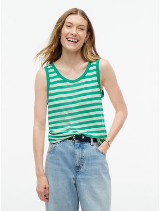 Tommy Hilfiger Womens Striped Linen-Blend Jersey Tank Top - Cosmic Green Opal Green - XXL