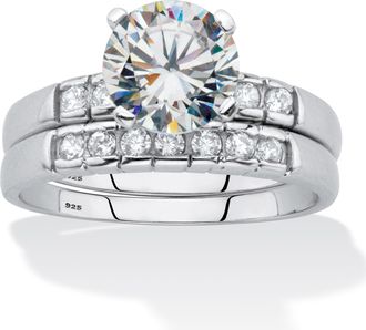 Palm Beach Jewelry 2.33 Cttw. Round Cut Cubic Zirconia Platinum Over Silver 2 Piece Bridal Ring Set