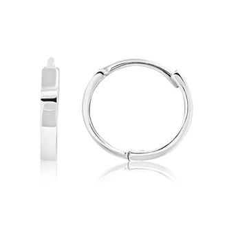 MAX + STONE 14K White Gold 10mm Flat Style Huggie Hoop Earrings with Hidden Post Hinged Closure
