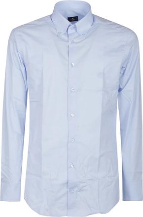 Etro Logo Button Down Lange Mouwen Overhemd - Heren - Zakelijke Overhemden - Blauw - L - Katoen - Overhemden