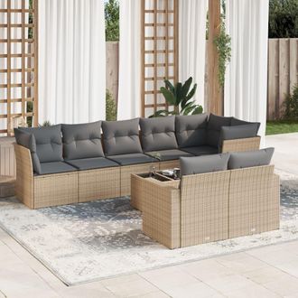 vidaXL Set De Sof&aacute;s De Jard&iacute;n 9 Pzas Con Cojines Rat&aacute;n Sint&eacute;tico Beige Vidaxl