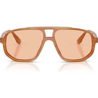 Emporio Armani 57mm Pilot Sunglasses in Striped Light Brown /Brown at Nordstrom