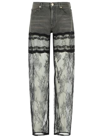 Blumarine Grey And Black Denim And Lace Jeans