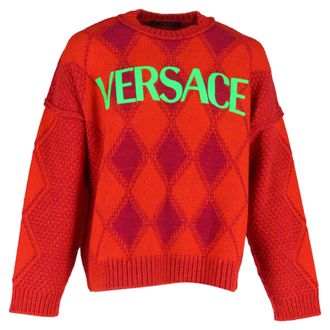 Versace Versace Logo Argyle trui in rode wol