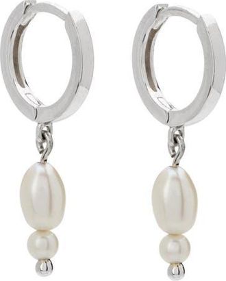 Murkani Double Pearl Huggies in Silver at Nordstrom
