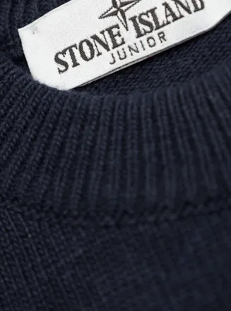 Stone Island Boys Blue Crewneck Sweater With Logo Patch Virgin Wool Tops Top