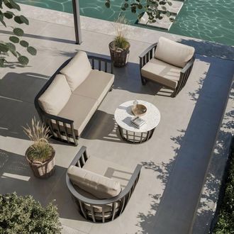 Royalcraft LUCCA 5-Seater Black Aluminium Lounging Set with Coffee Table in Natural
