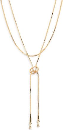 Nordstrom Cubic Zirconia Knotted Layered Y-Necklace in Clear- Gold at Nordstrom