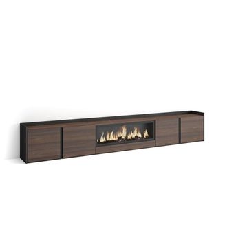 Skraut Home Mueble tv efecto madera roble negro 315x35x50cm chimenea efecto fuego