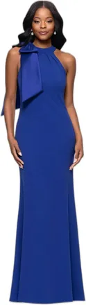 Betsy & Adam Floor-Length Sleeveless Bow Detail Dress In Indigo