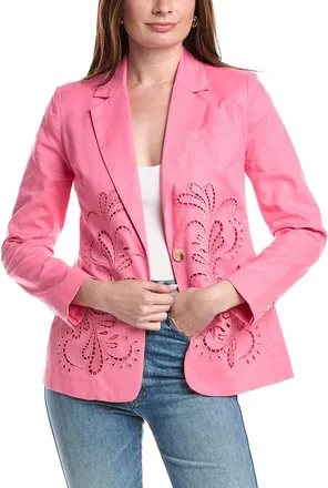 T Tahari Embroidered Linen-Blend Jacket