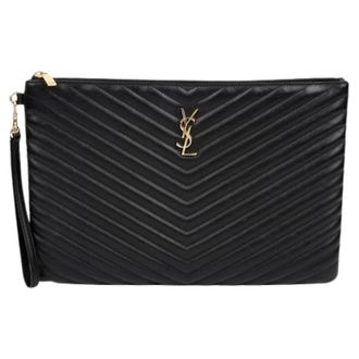 Saint Laurent Pre-owned Clutches, female, Black, Size: ONE SIZE Pre-owned Monogram Document Holder Clutch