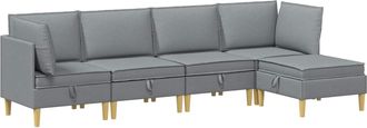 vidaXL Juego De Sof&aacute; Modular Con Almacenamiento 5 Uds. Gris Claro Tela Vidaxl