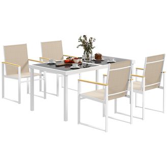 OUTSUNNY 5 Piece Garden Table and Chairs with Tempered Glass Table Top | TJ Hughes