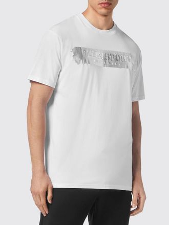 Plein Sport T-shirt girocollo in cotone con logo laminato a contrasto
