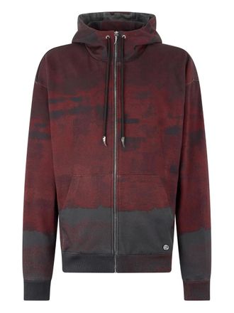 Roberto Cavalli hooded abstract-print zip-up sweatshirt - men - Cotton - M - Red