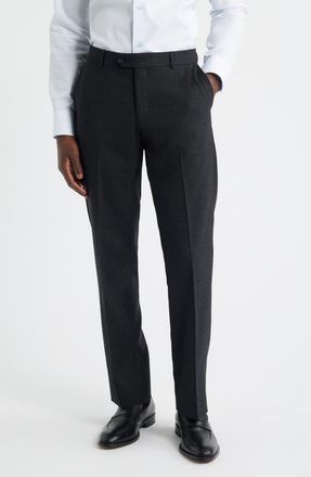 Berle Saxony Thatch Weave Wool Blend Dress Pants in Charcoal Grey at Nordstrom, Size 36