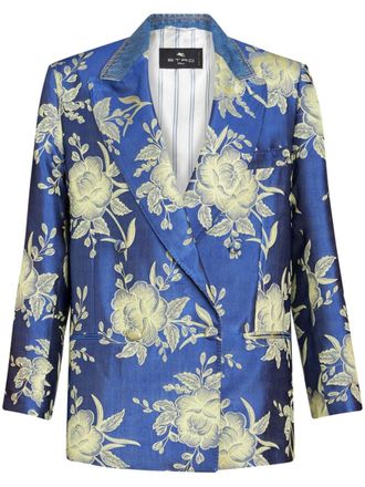 Etro floral-jacquard double-breastred blazer - women - Polyester/Silk/Viscose/Viscose/Cotton/Acetate - 40 - Blue