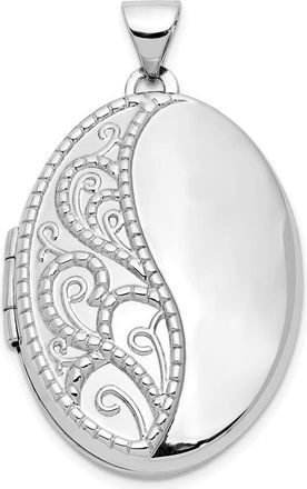 Diamond2Deal 14k White Gold 26mm 1 2 H Engraved Scroll Oval Locket Pendant