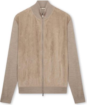 Maurizio Baldassari Mens Suede And Wool Leather Bomber Jacket In Beige