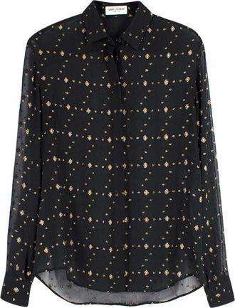 Saint Laurent Black and Gold Sheer Silk Shirt Size S