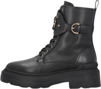 Pinko Leren enkellaarzen met logoband - Dames - Veterlaarzen - Zwart - 39 EU - Leer - Schoenen