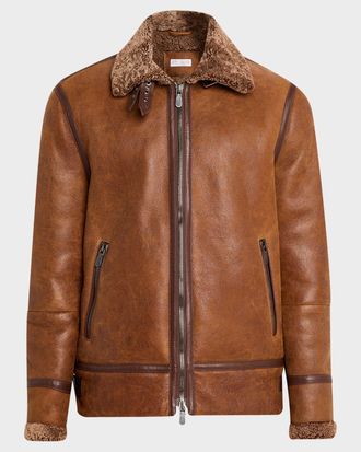 Brunello Cucinelli Men & apos;s B3 Pilot Shearling Aviator Jacket