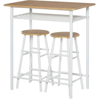 HOMCOM Set Bancone e 2 Sgabelli da Cucina con Poggiapiedi in Legno Stile Nordico - Homcom