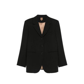 Max Mara Black Solid Notched Lapel Blazer