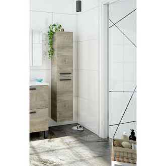 Dmora Dmora - Columna de baño Dabado, Mueble columna para baño con 2 puertas, Mueble de pared suspendido con 2 baldas, 30x25h150 cm, Roble