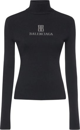 Balenciaga Truien & Vesten, Dames, Zwart, S, Polyester, Nano BB Turtleneck
