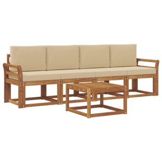 vidaXL Conjunto De Sof&aacute;s De Exterior Con Coj&iacute;n 5 Pcs Natural Y Beige Vidaxl