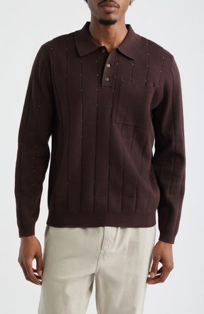 Topman Pointelle Long Sleeve Polo in Brown at Nordstrom, Size Xx-Large